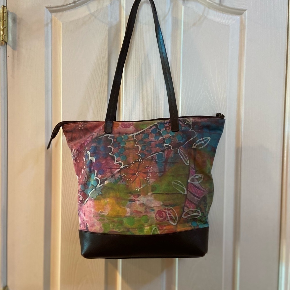 Vida Rae Bright Large Fabric/Leather Tote - Picture 6 of 13